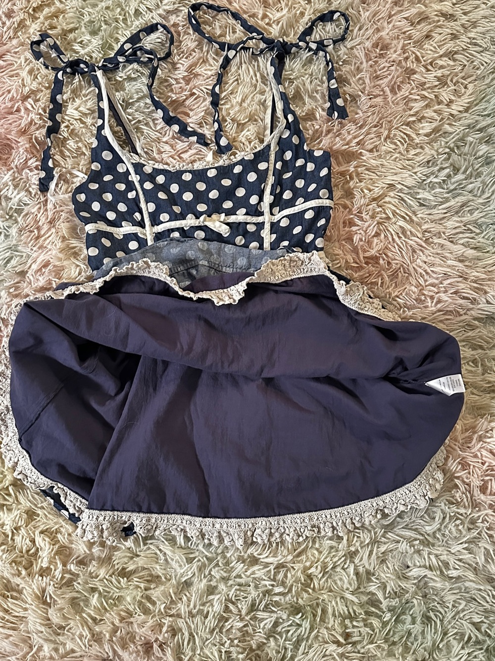 For Love & Lemons Dolly Denim Dot Mini Dres Size Large - Picture 11 of 16